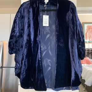 Navy velvet floral pattern cardigan NWT